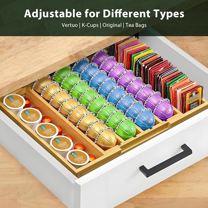 Bamboo Coffee Pod Holder Drawer – K Cup Organizer Compatible - Image 4