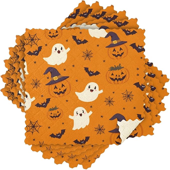 ALAZA Kitchen Towels Halloween Ghost Pumpkin Pattern Dish Towels Multipurpose by ALAZA