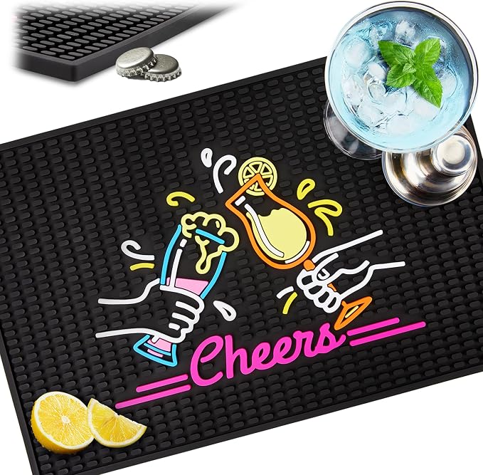 Decorative Rubber Bar Mat, Drainage Grooves & Prongs, Washable Bartender by HASSLICKIT