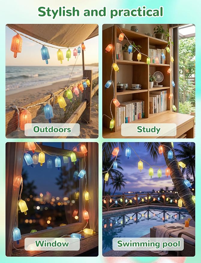10 LED Popsicle String Lights, Indoor Outdoor Plug in Fairy Lights - Image 5