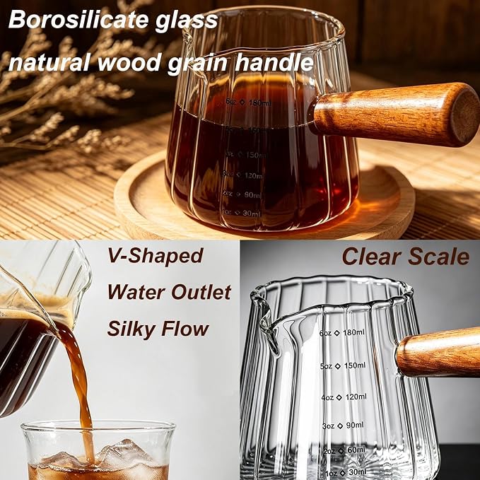 Wooden Handle Coffee Cup with Scale, Espresso Accessories Double Scale Glass - Image 3