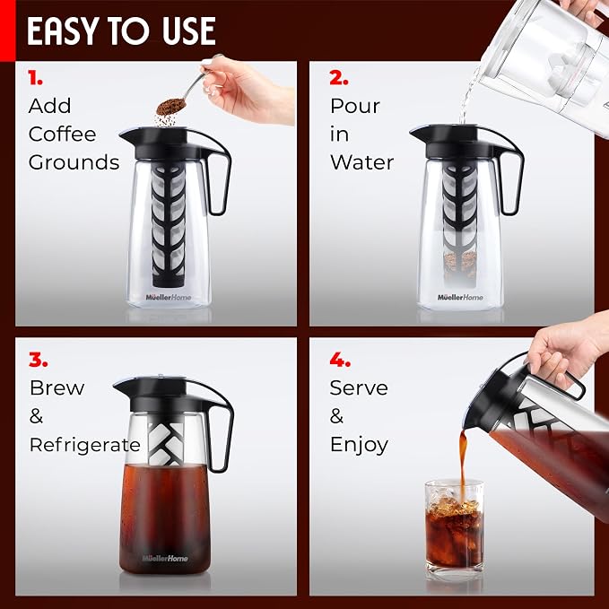 Cold Brew Coffee Maker, 64 oz Tritan Fortified Pitcher, Pour Spout Handle Lid - Image 5