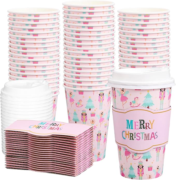 Whaline 50Pcs Merry Christmas Disposable Coffee Cups by Whaline