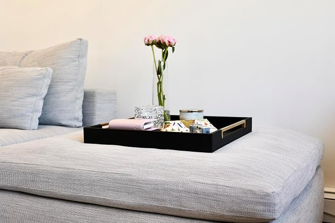 Extra Large Black Shagreen Leather Ottoman Tray - Image 2