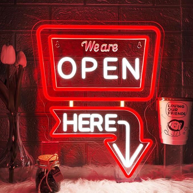 ineonlife We Are Open Here Neon Sign Red Neon Signs by ineonlife