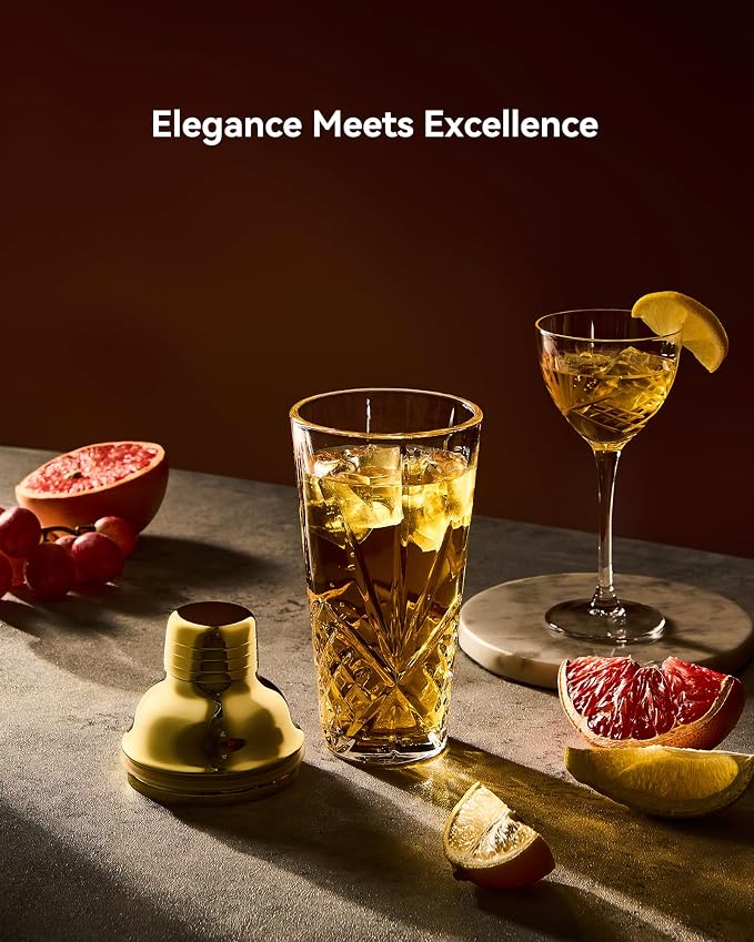 15oz Gold Lid Crystal Cocktail Shaker, Lead-Free Glass - Image 6