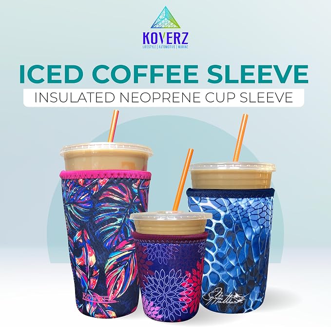 Medium Violet Whimsy Neoprene Iced Coffee Sleeve, 24 Oz, Fits 22-24 Oz Cups - Image 9