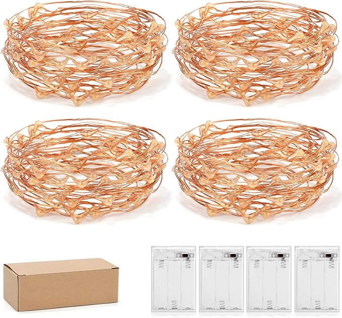 Ariceleo Led Fairy Lights Battery Operated, 4 Packs Mini Battery Powered Copper - Image 2