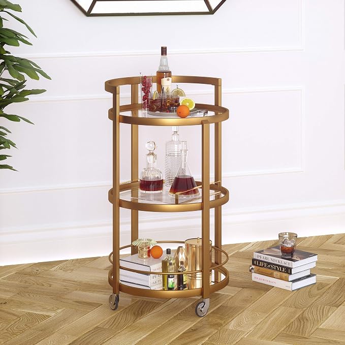Henn&Hart 21" Wide Round Bar Cart in Brass, Bar Carts - Image 6