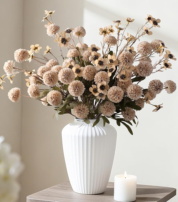 HyeFlora Fake Kiku Flowers, Faux Silk Pompon Mums Artificial Flowers, - Image 3