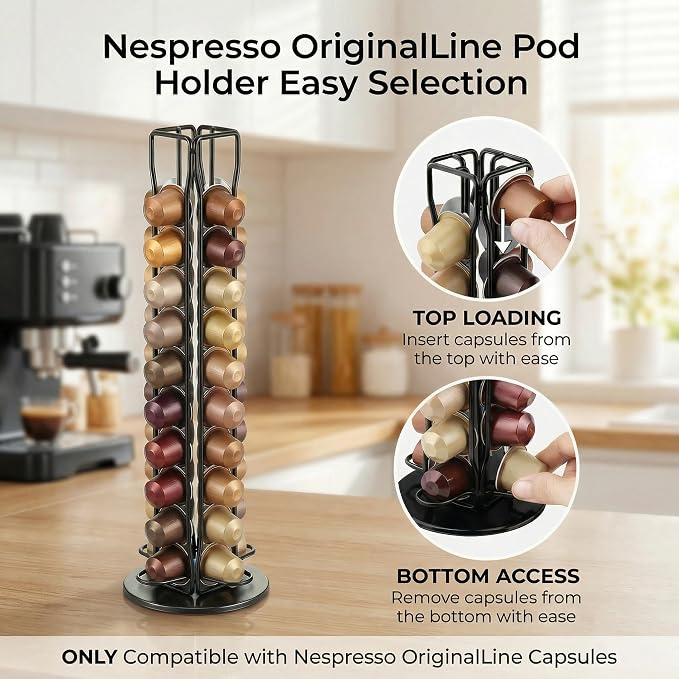 Coffee Pod Holder for Nespresso OriginalLine Capsules, 40 Capacity Rotating - Image 6