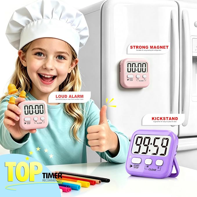 Antonki 2 Pack Digital Timer for Kids, Magnetic Countdown Kitchen Timers for - Image 3