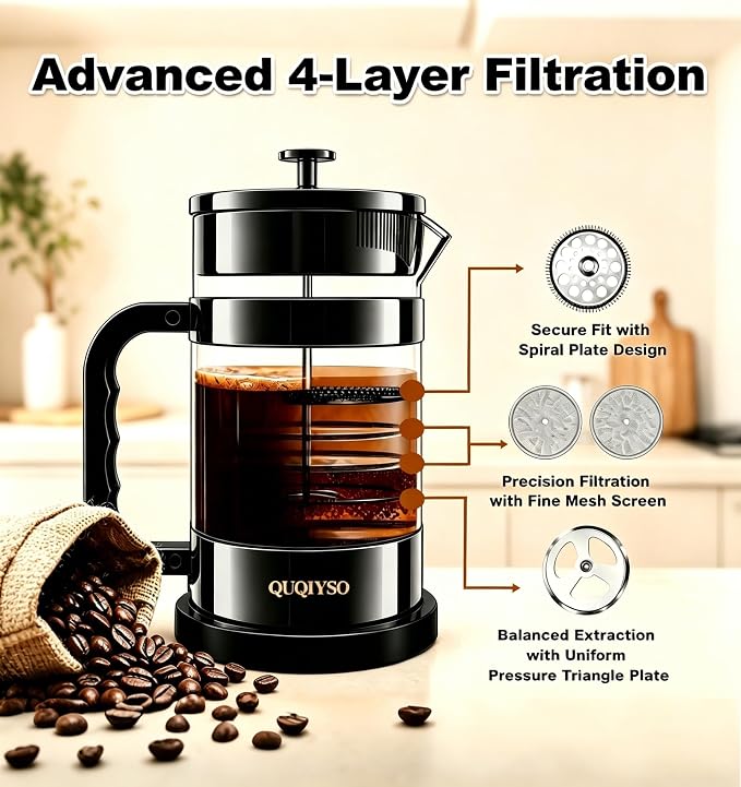 French Press Coffee Maker, 304 Stainless Steel French Press - Image 3