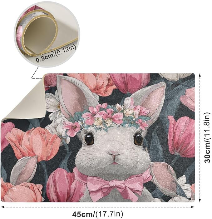 Blue Rabbit Tulip Easter Coffee Mat Coffee Bar Maker Backed Absorbent Nonslip - Image 3