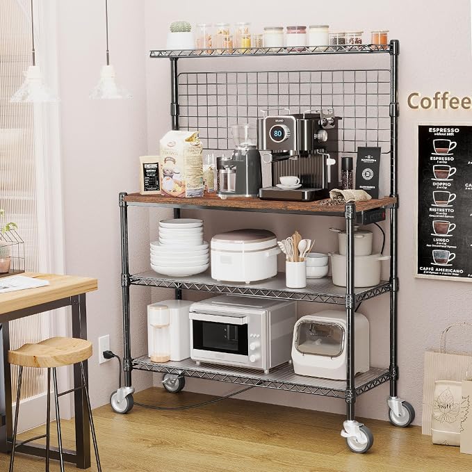 Leteuke Bakers Rack with Power Outlet & Storage, 36 Inch Microwave Stand - Image 4