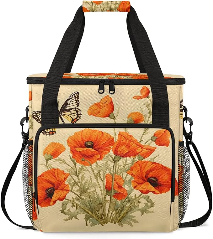 Butterflies Poppy Flowers Coffee Maker Carring Bag, Large Insulated Storage by Home