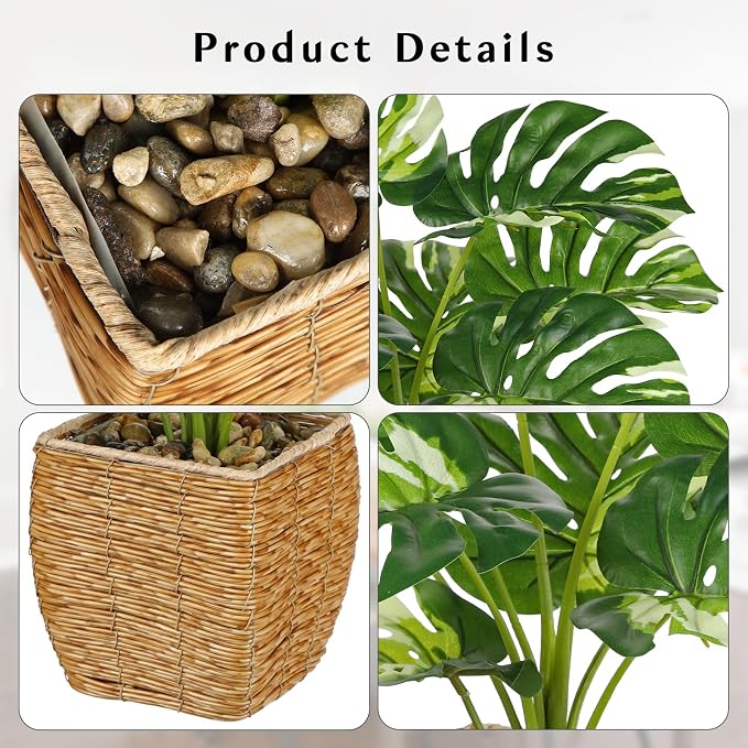 Briful Fake Plants Potted Variegated Monstera Artificial Plants Indoor - Image 3