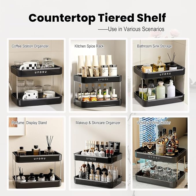 UFORU Countertop Coffee Station Organizer, 2 Tier Wine Glass Holder, Mug - Image 9