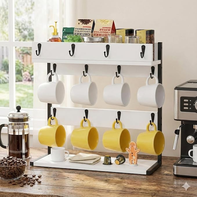 Coffee Mug Rack Holder Wall Mount – 2 Tier Mug Rack Stand - Image 8