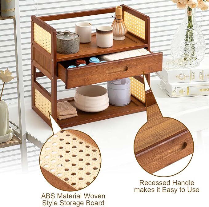 Yalikop Bamboo Matcha Station Organizer 2 Tier Countertops Stand Shelf - Image 5
