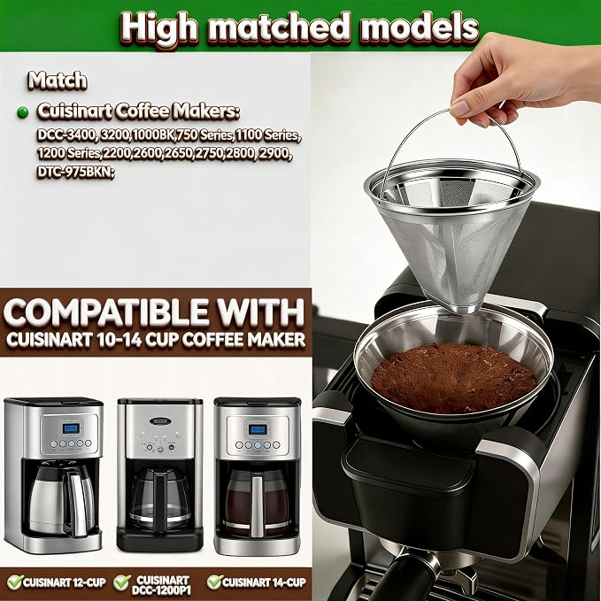 Permanent Stainless Steel Cone Filter, Coffee Filter- Fits Cuisinart Coffee - Image 5