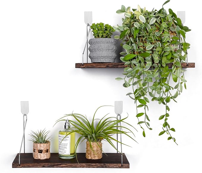 Floating Shelves Set of 2 Rustic Solid Wood Floating Shelf Wall Storage Shelves - Image 9