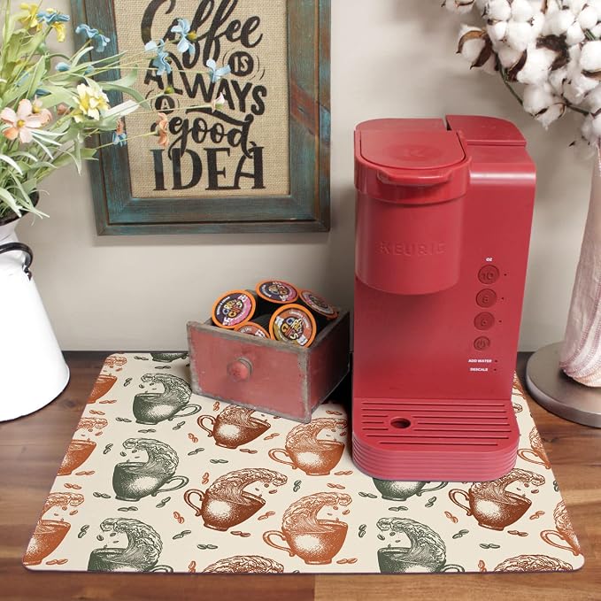 Coffee Maker Mat for Countertop – Absorbent, Non-Slip Coffee Bar Mat, Protects - Image 4