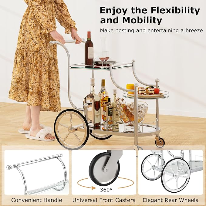 Tangkula Bar Cart, 3-Tier Rolling Home Bar Serving Cart - Image 5