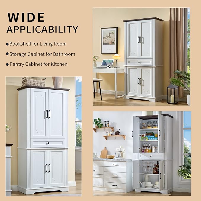 71" White Tall Pantry Cabinet - Image 3