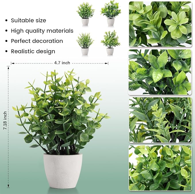 FAVOWREATH 2 Pack Fake Plants Ceramic Mini Artificial Greenery Potted Plants - Image 3