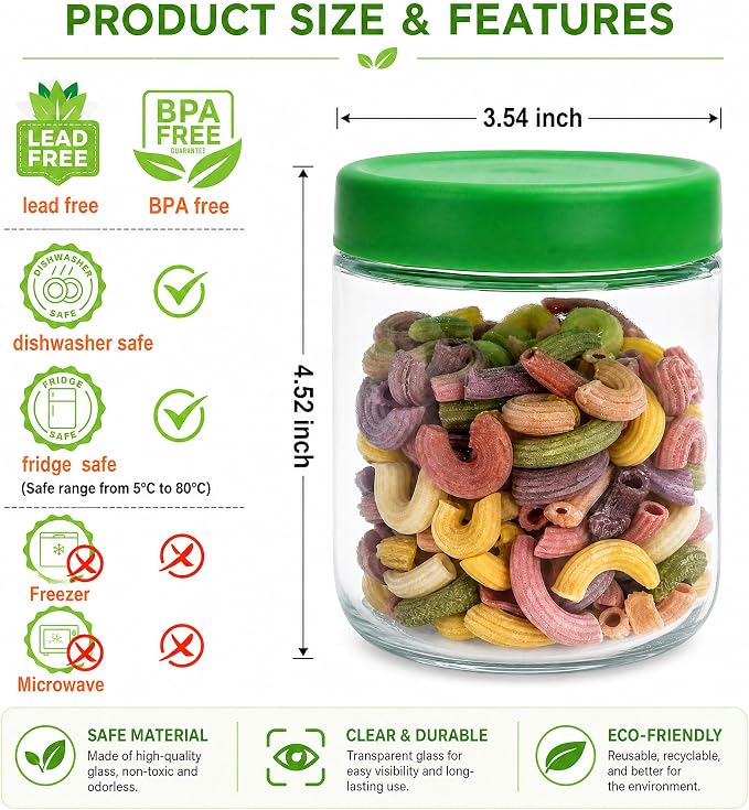 EONJOE 16oz Glass Jars for Overnight Oats Snacks Salad Yogurt Pudding Cereal - Image 2