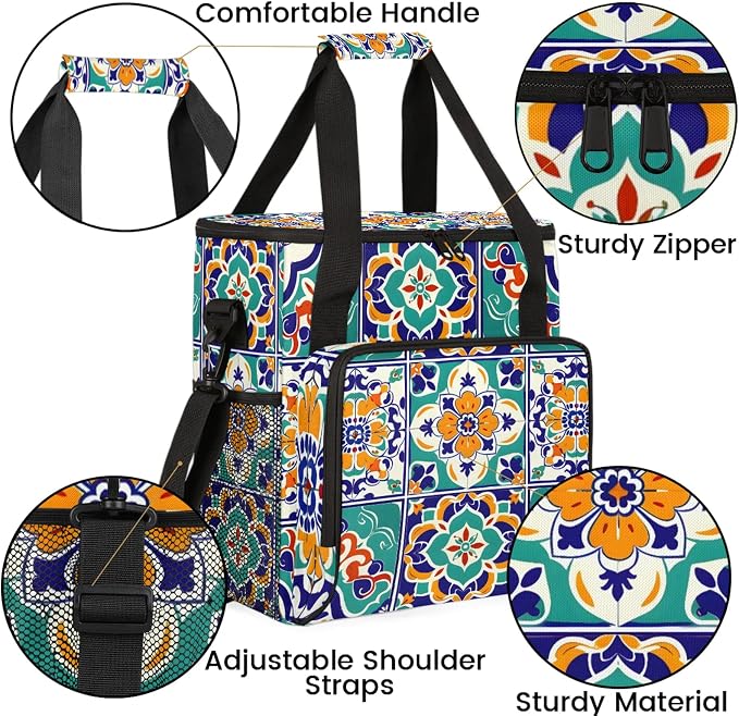 Mexican Ethnic Flower Coffee Maker Carring Bag, Large Insulated Storage - Image 6