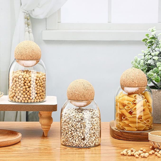 Cunhill 3 Pcs Glass Jar with Ball Cork Lid Decorative Round Bottle Sealed - Image 4