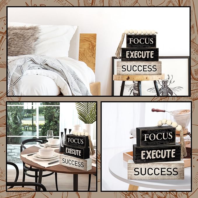 Yuntau 4 Pcs Motivational Desk Decor Wooden Office Decor Inspirational Tiered - Image 7