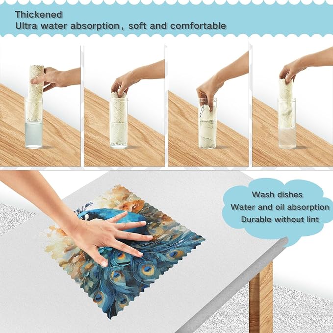 ALAZA Dish Towels Kitchen Cleaning Cloths Peacock Dish Cloths Absorbent Kitchen - Image 4