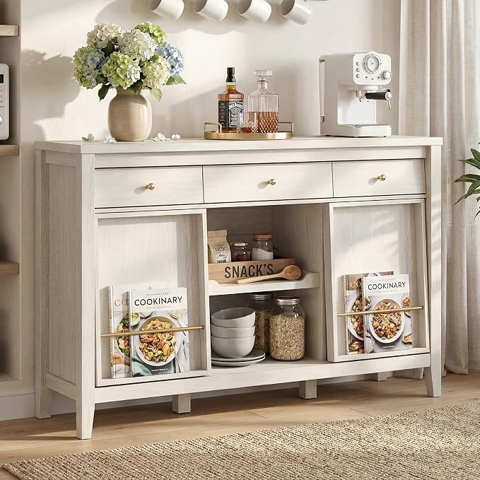Buffet Cabinet with Storage, Modern Sideboard Cabinet with 3 Drawers, 2 Sliding by Unknown