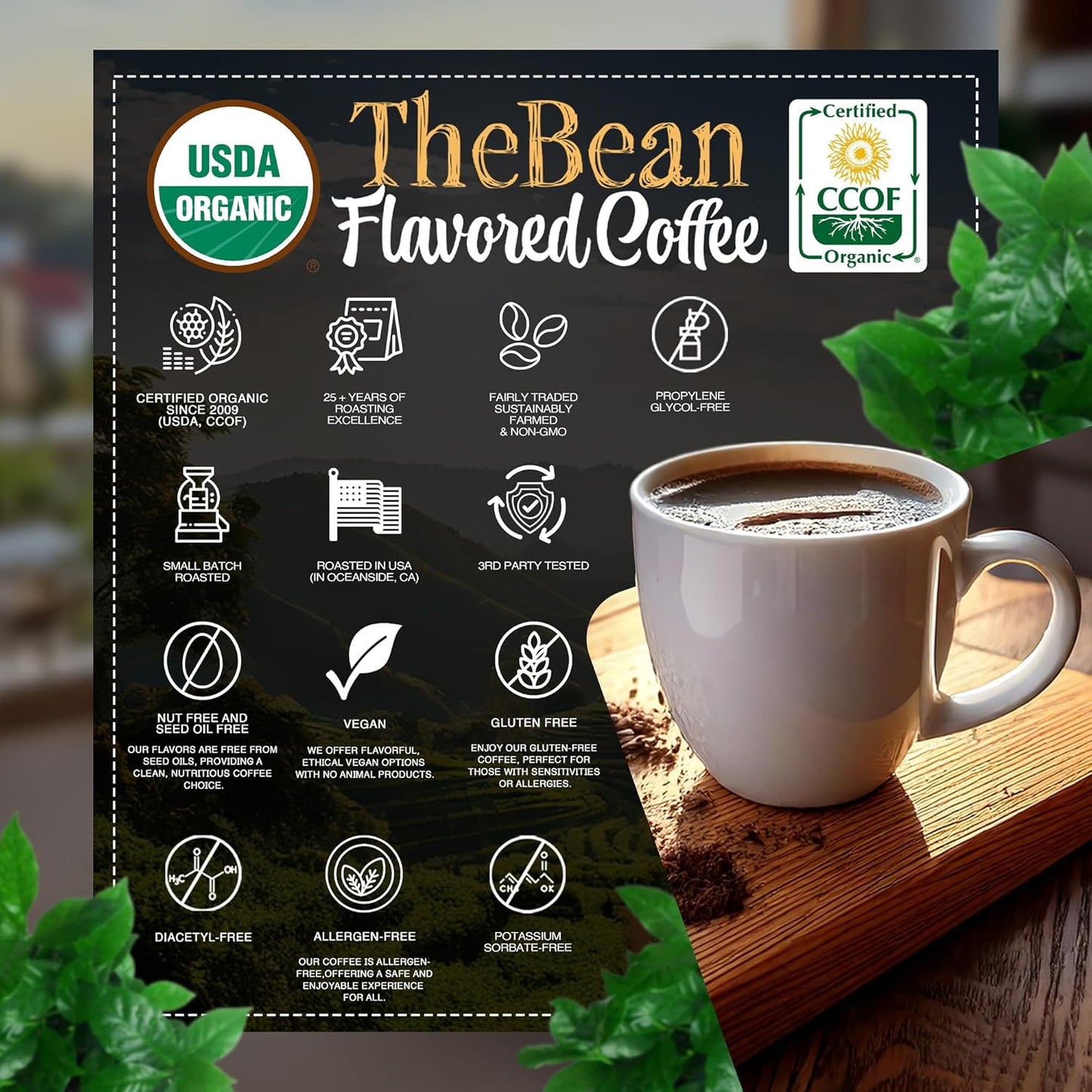 The Bean Organic Coffee Company Water Processed DECAF Caramel, Medium Roast, Whole Bean Coffee, 16-Ounce Bag