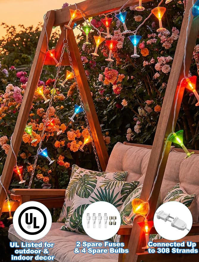 Cocktail Glass String Lights, 8.5Ft Tropical Beach Themed Wine Glass String - Image 4