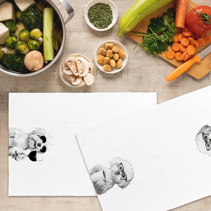 Funny Maltese Kitchen Towels Set of 2, Funny Dog Kitchen Accessories, Coffee - Image 5
