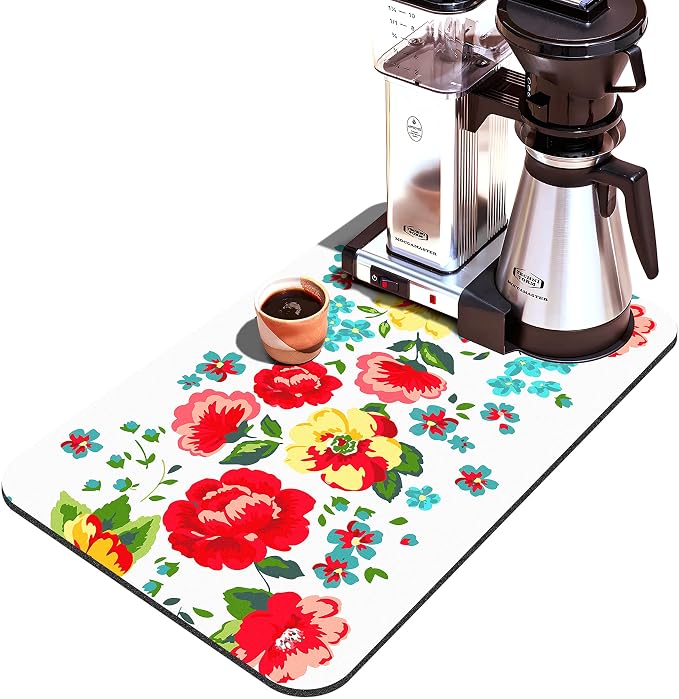 Coffee Bar Mat Accessories for Countertop Pioneer Flower Absorbent Hide Stain - Image 2