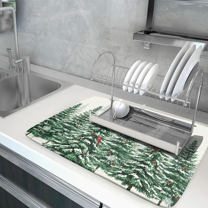 Winter Green Pine Tree Dish Drying Mat - Image 5