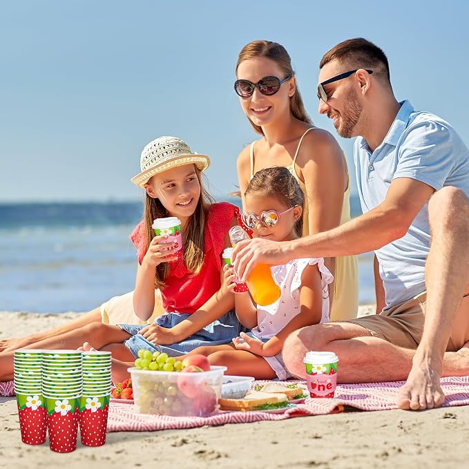 Whaline 50 Set Strawberry Disposable Coffee Cups - Image 7