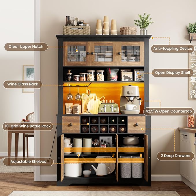 68.7 " Pantry Cabinet with LED Light and Charging Station, Kitchen Pantry - Image 3