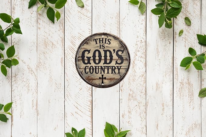 God's Country Welcome Sign for Front Door Round Metal Door Sign 8x8 Inch Home - Image 6