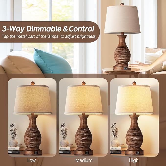 PARTPHONER Table Lamps Set of 2, Bedside Touch Lamp - Image 3