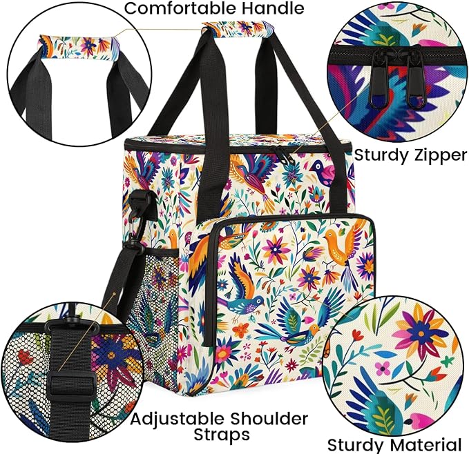Mexica Mexico Floral Bird Coffee Maker Carring Bag, Large Insulated Storage - Image 6