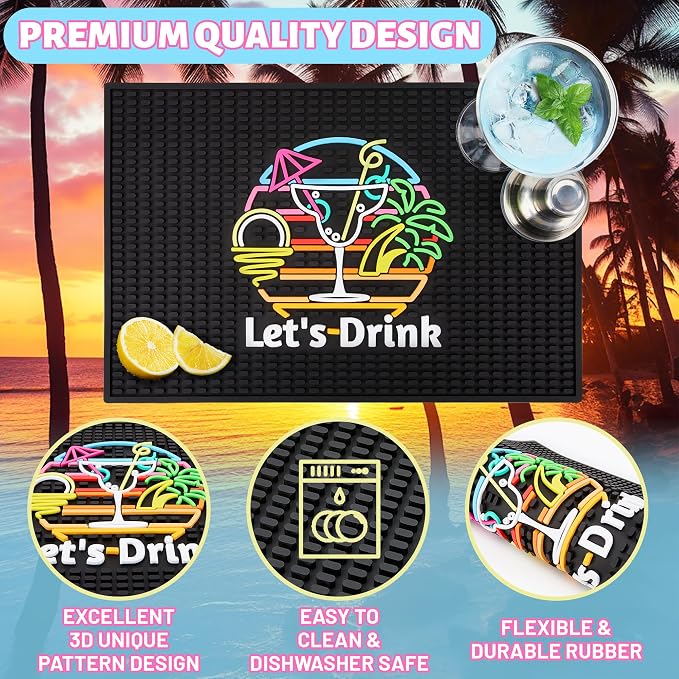 Bar Mats for Countertop – 12" x 18" Tropical Pattern Rubber Bar Mat for Home Bar - Image 2