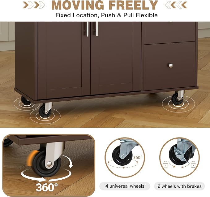 Shintenchi Kitchen Island with Folding Drop Leaf, Rolling Island Table with - Image 5