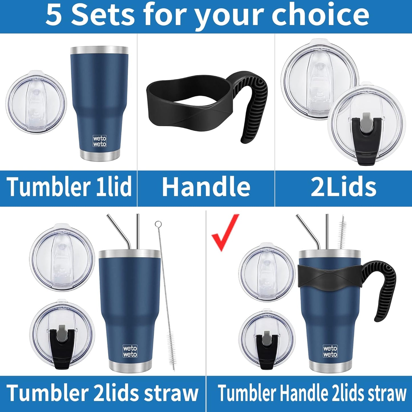 WETOWETO 30oz Insulated Tumbler With 2 Lids and 2 Straws, Stainless Steel Double Vacuum Coffee Tumbler Cup with Handle, Powder Coated Travel Mug for Home, Office, Travel, Party (Black, 1 Pack)