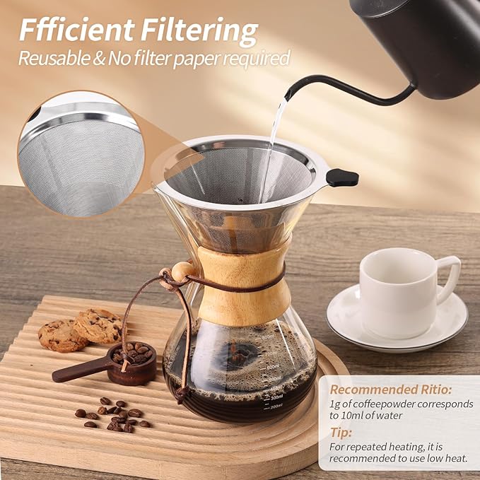 Pour Over Coffee Maker 27 OZ, 8 Cup Borosilicate Glass Drip Coffee Maker - Image 3